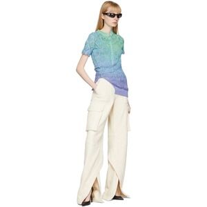 The Attico Size XL Short sleeve crocheted cotton Tie-dyed Ombre Knit Top IT 46